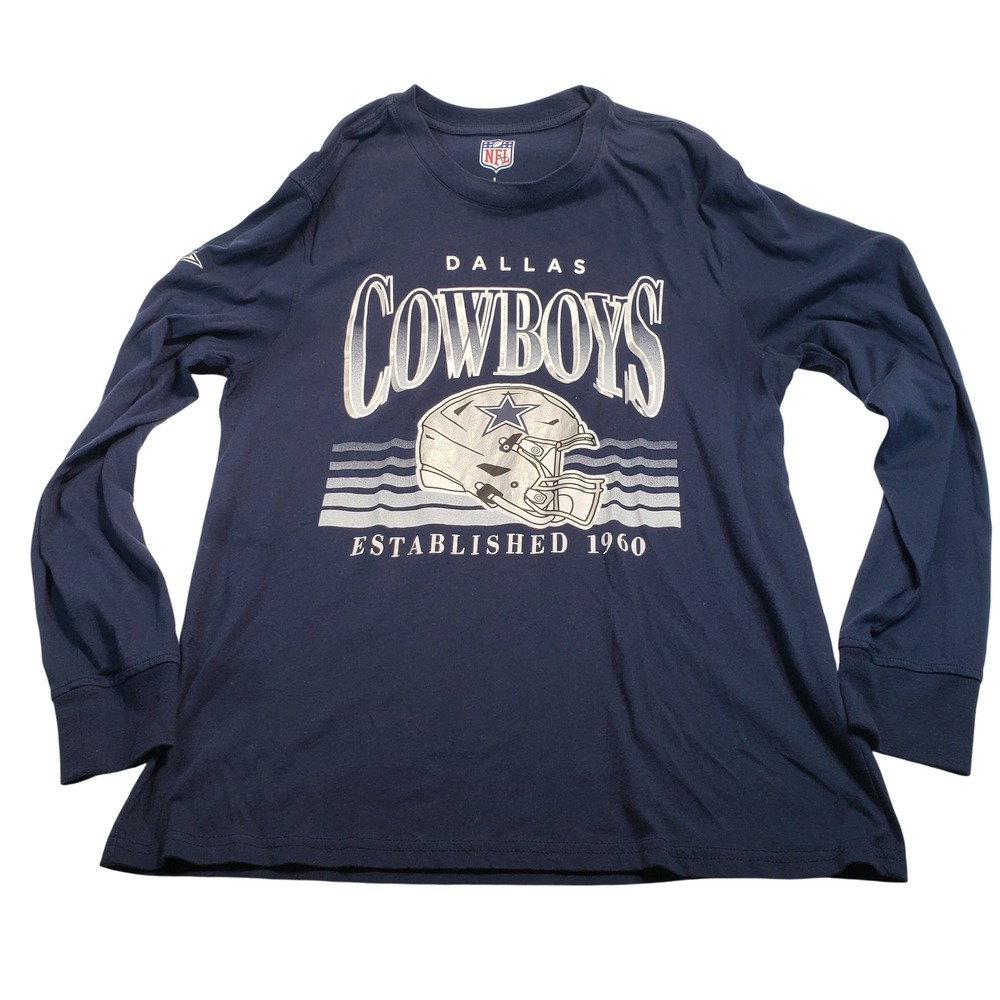 NFL Mens Dallas Cowboys Long Sleeve Shirt Size L Navy Blue Graphic Tee‎